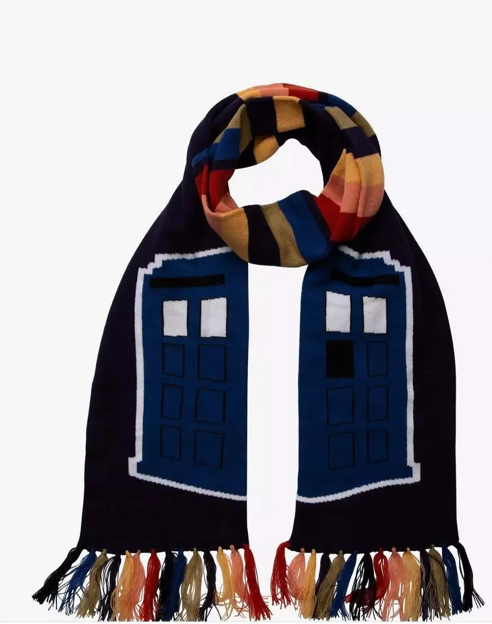 Doctor Dr Who TARDIS Scarf 6ft Blue Knitted Acrylic Multi Color, Like New‎